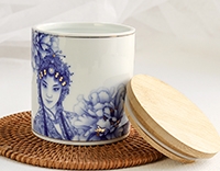 Чайница "Девушка и пион" с бамбуковой крышкой