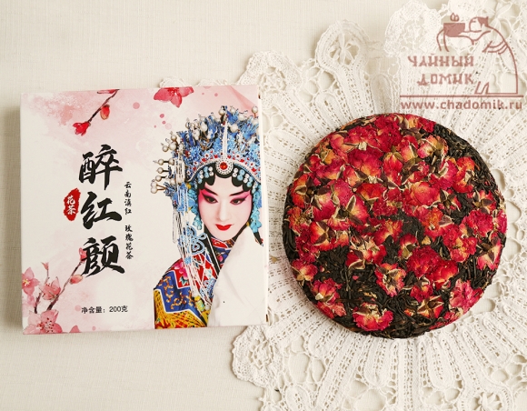 Юньнаньский красный чай лепешка с розой, 200 г